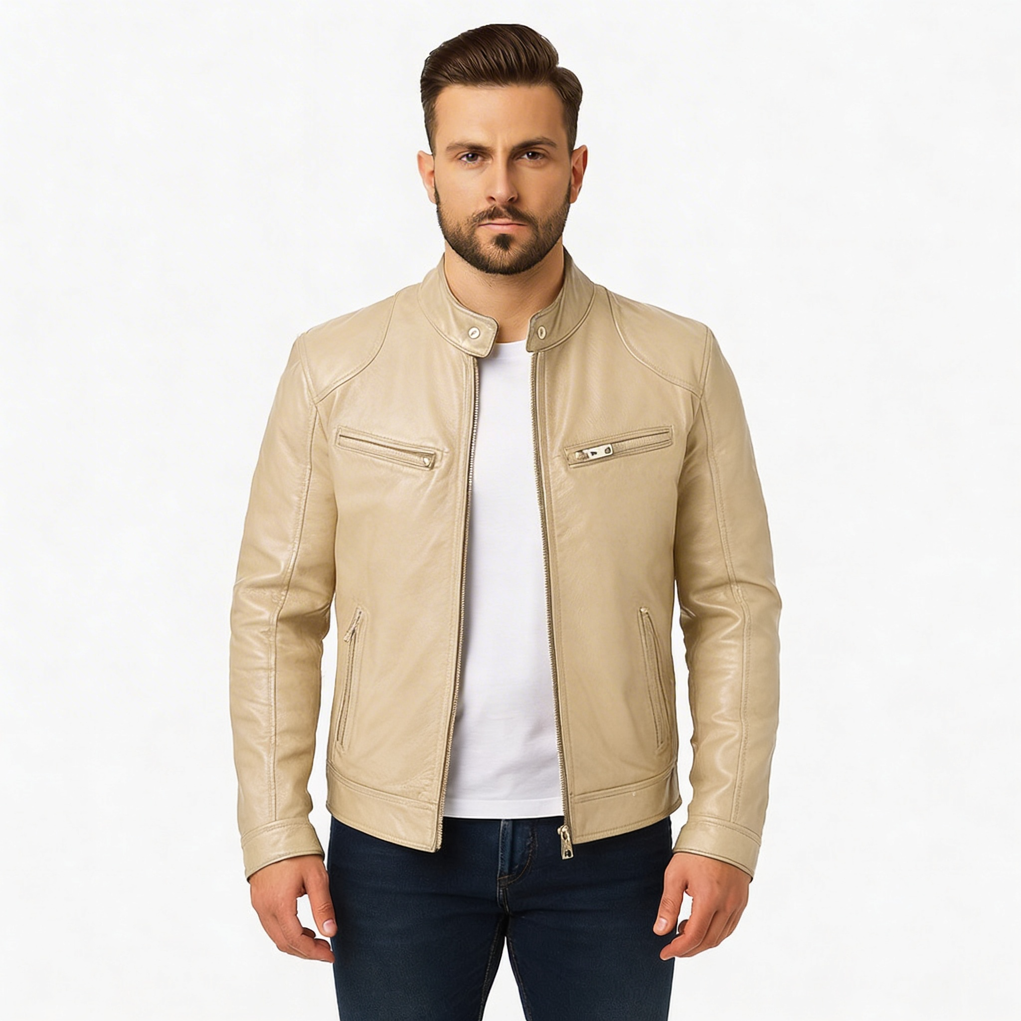 Rino | Men’s Casual Premium Leather Jacket – Modern Tailored Fit with Sleek Zip Closure - Northeart Couture