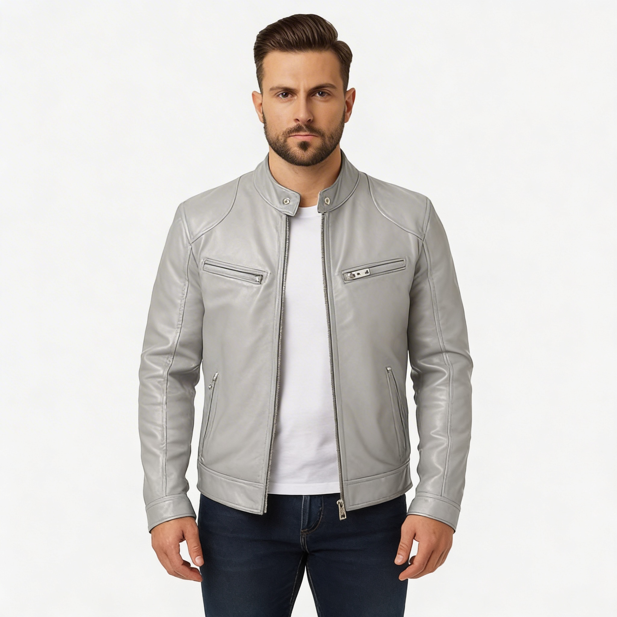 Rino | Men’s Casual Premium Leather Jacket – Modern Tailored Fit with Sleek Zip Closure - Northeart Couture