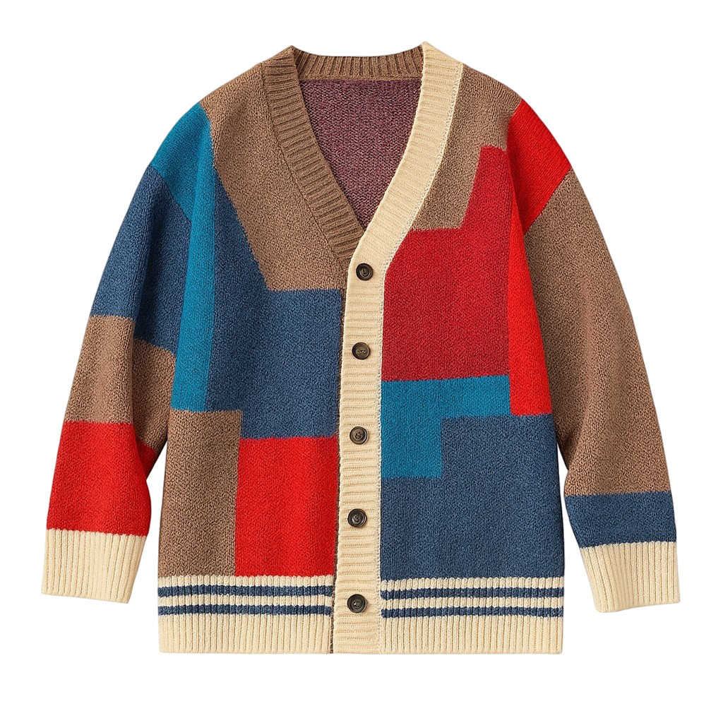 Felix | 90s Patchwork Cardigan — Bold Colorblock Knit for Everyday Expression - Northeart Couture