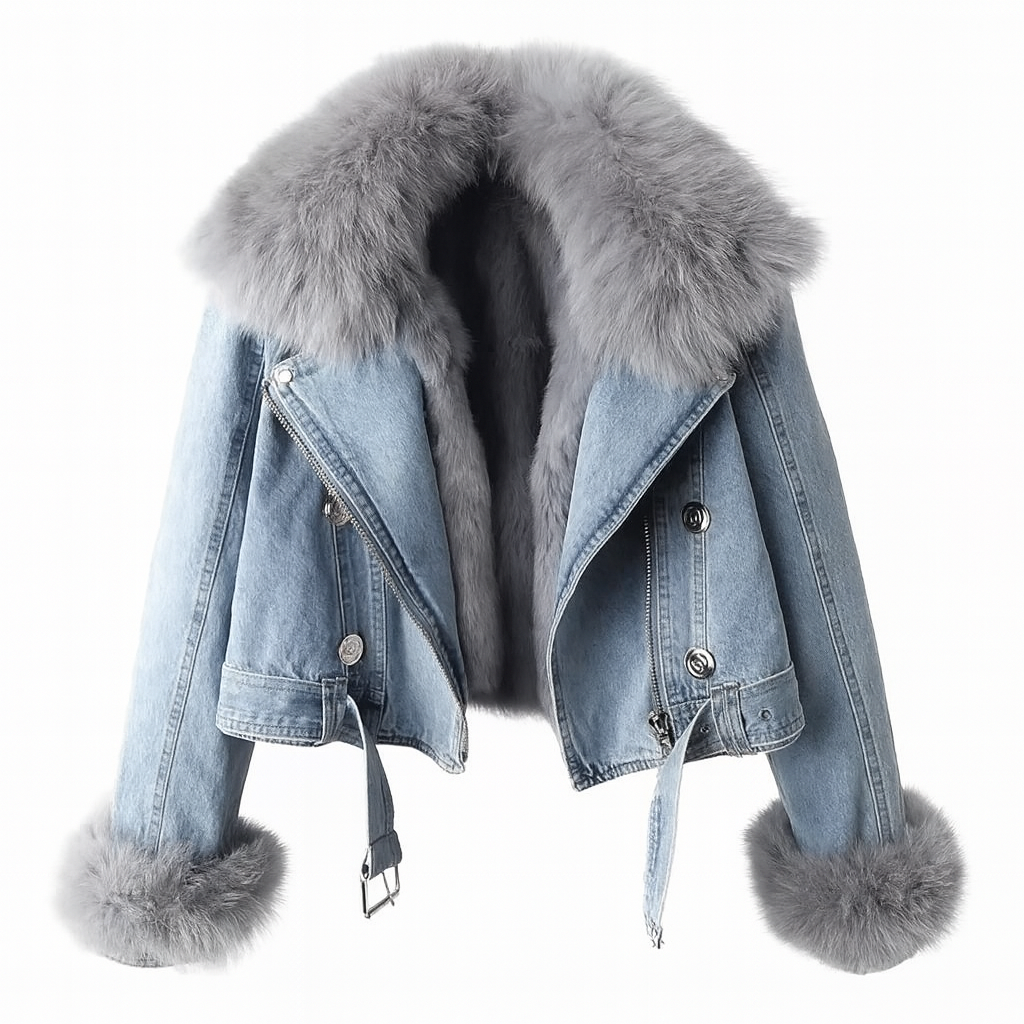 Mona | Urban Elegance Denim & Fur Jacket - Northeart Couture