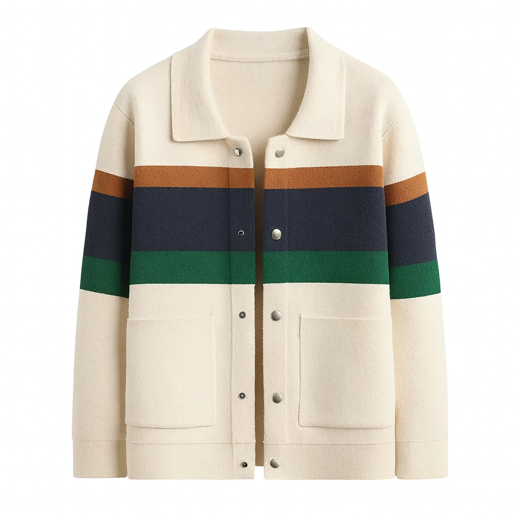 Andrei | Color Stripes Knitted Cardigan Artisanal Comfort with Visual Depth - Northeart Couture