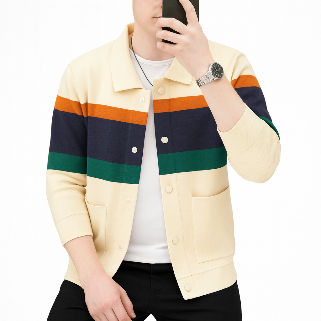 Andrei | Color Stripes Knitted Cardigan Artisanal Comfort with Visual Depth - Northeart Couture