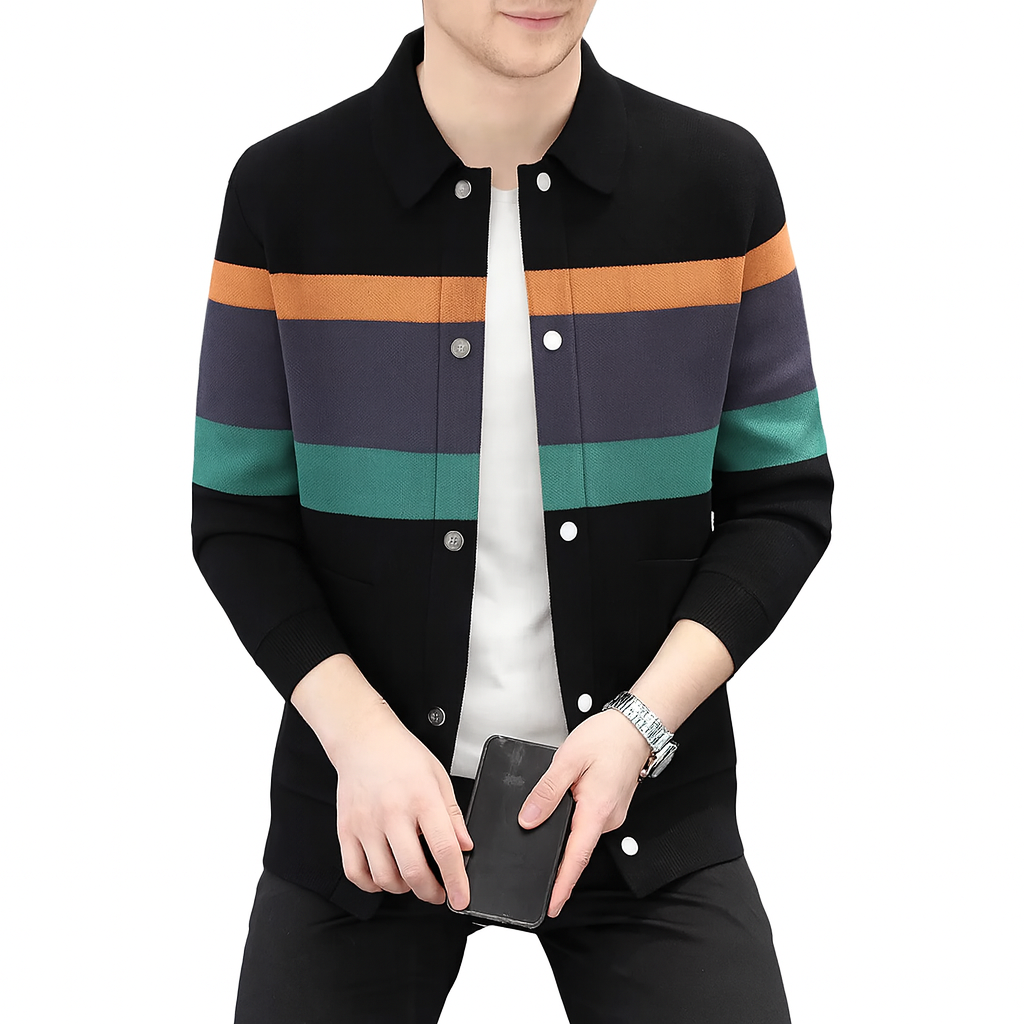 Andrei | Color Stripes Knitted Cardigan Artisanal Comfort with Visual Depth - Northeart Couture