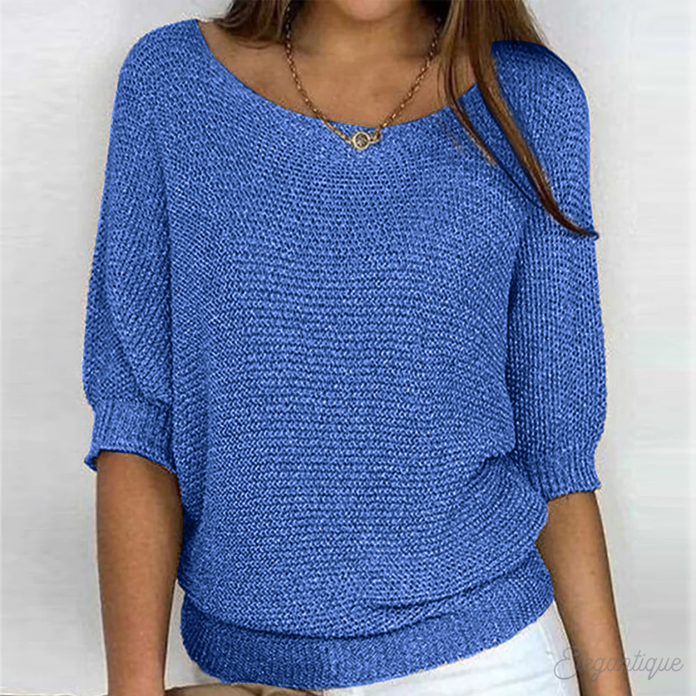 Aubrey | Elegant Knitted Pullover Three Quarter Sleeve Sweater - Northeart Couture