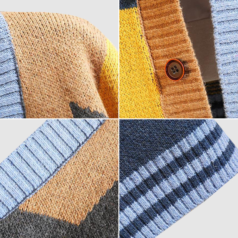 Felix | 90s Patchwork Cardigan — Bold Colorblock Knit for Everyday Expression - Northeart Couture