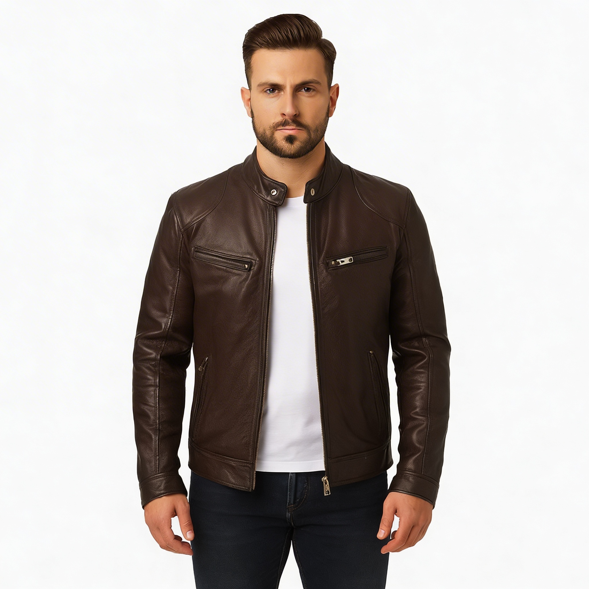 Rino | Men’s Casual Premium Leather Jacket – Modern Tailored Fit with Sleek Zip Closure - Northeart Couture