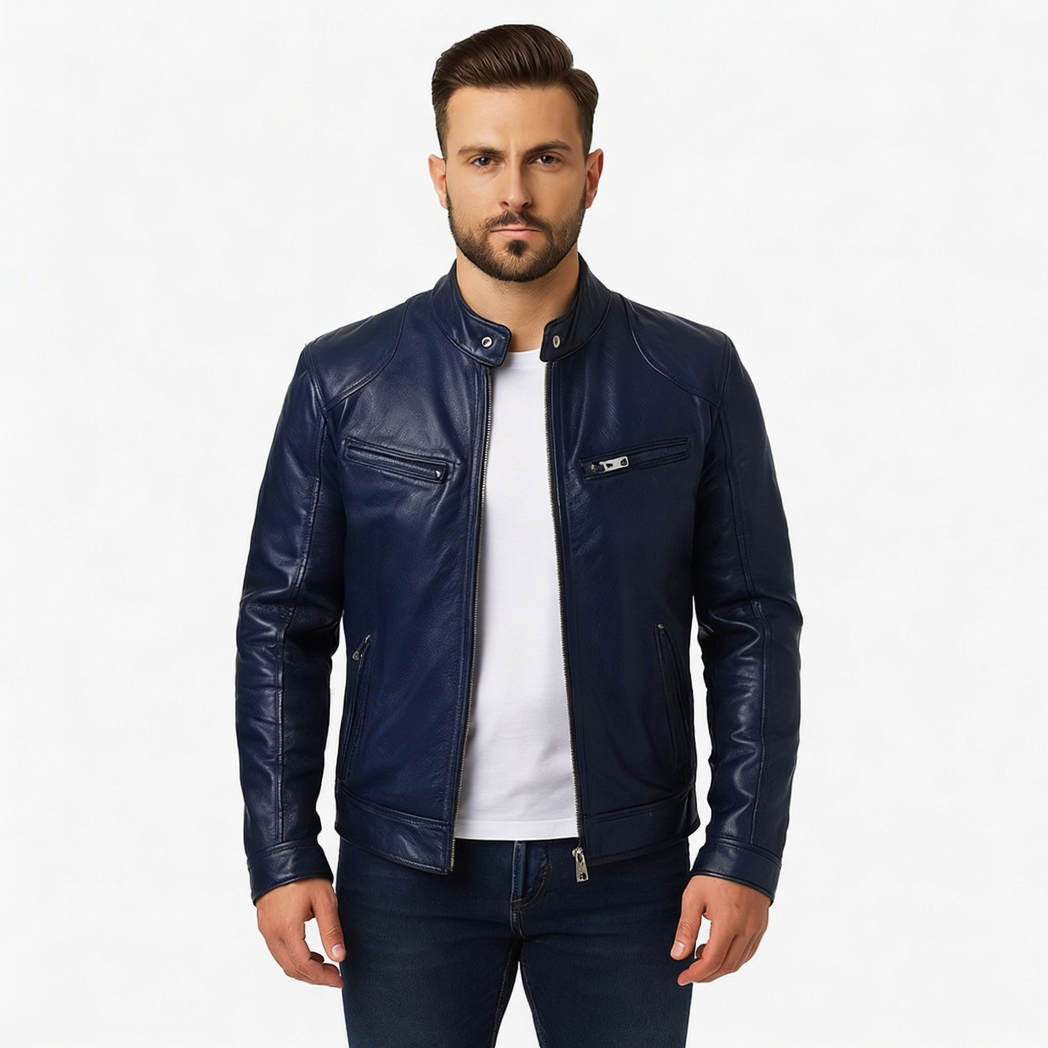 Rino | Men’s Casual Premium Leather Jacket – Modern Tailored Fit with Sleek Zip Closure - Northeart Couture