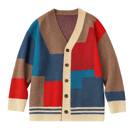 Felix | 90s Patchwork Cardigan — Bold Colorblock Knit for Everyday Expression - Northeart Couture