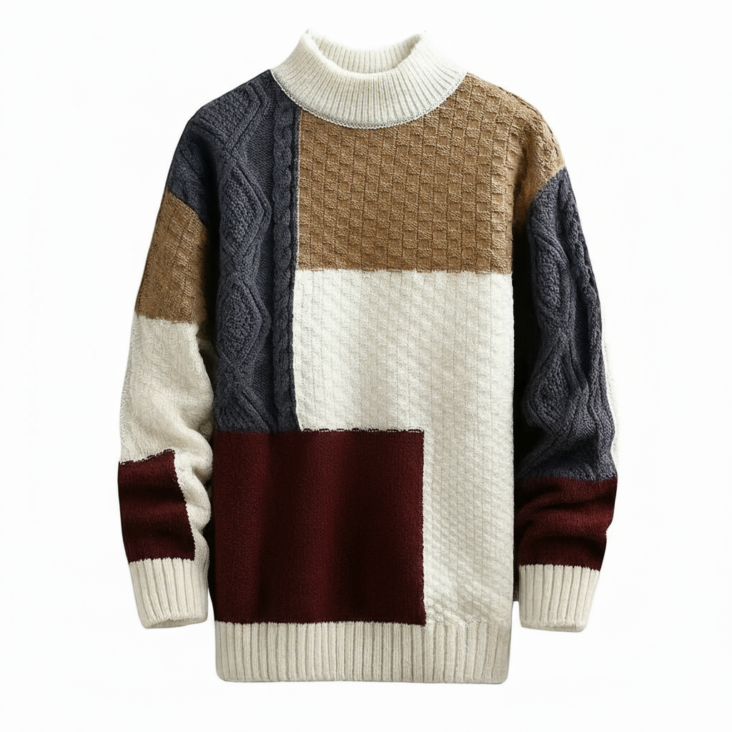 Orion | Men Structured Knit Sweater with Color Patches - Northeart Couture