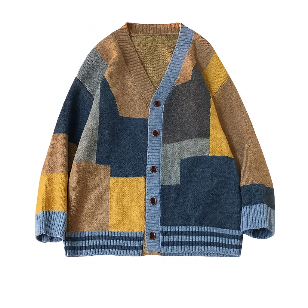Felix | 90s Patchwork Cardigan — Bold Colorblock Knit for Everyday Expression - Northeart Couture