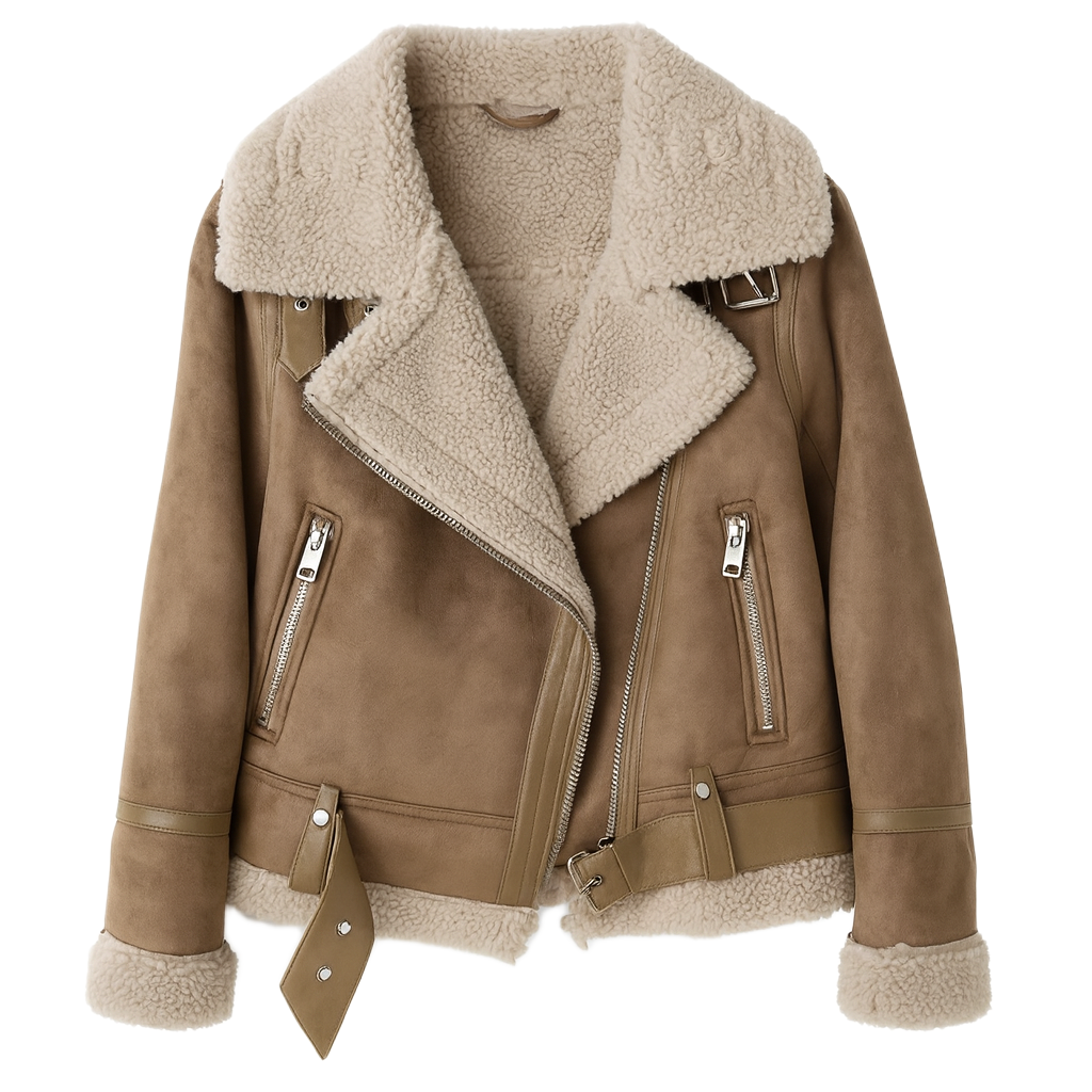 Naomi | Leather Women Jacket with Sherpa Lining - Northeart Couture