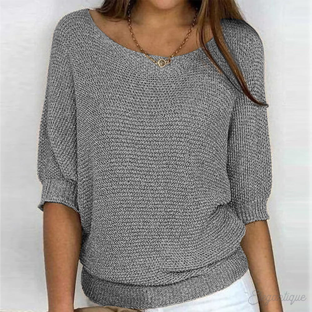 Aubrey | Elegant Knitted Pullover Three Quarter Sleeve Sweater - Northeart Couture
