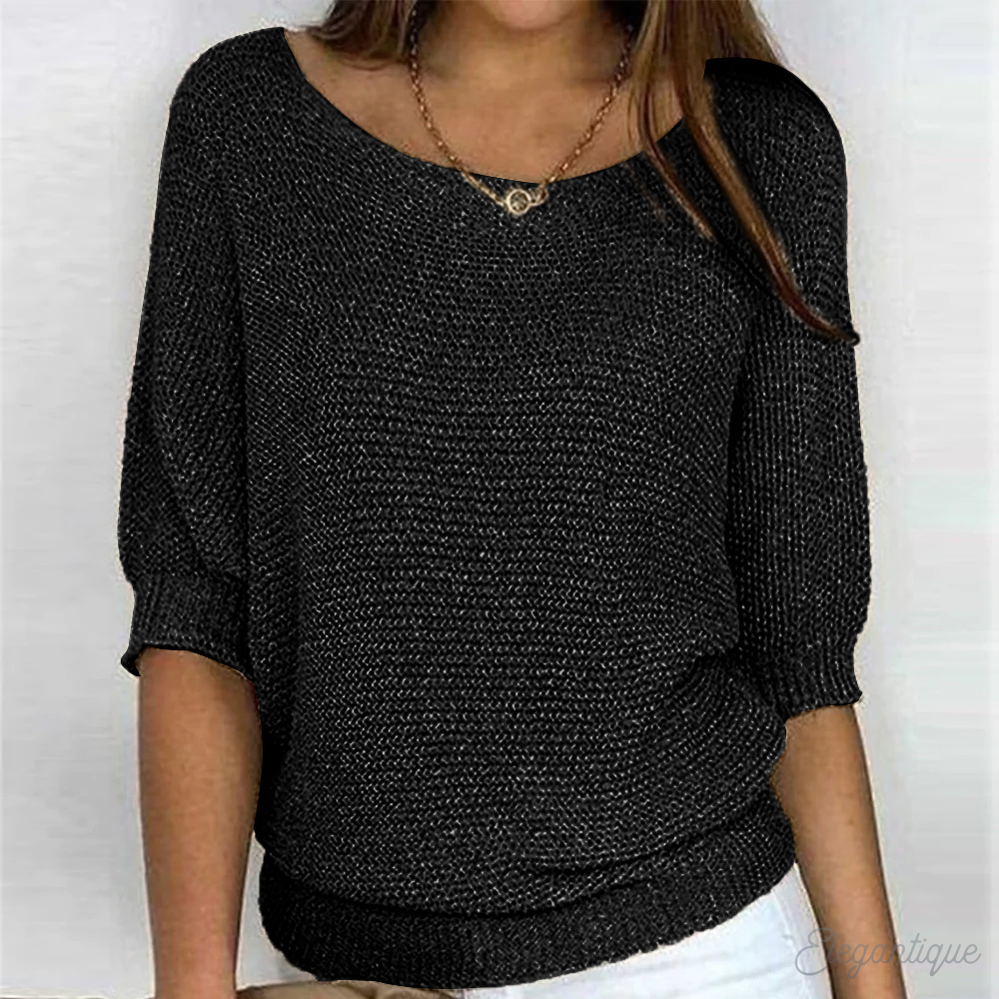 Aubrey | Elegant Knitted Pullover Three Quarter Sleeve Sweater - Northeart Couture