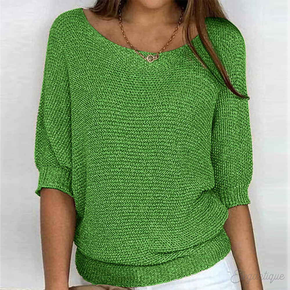 Aubrey | Elegant Knitted Pullover Three Quarter Sleeve Sweater - Northeart Couture