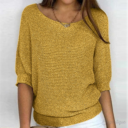 Aubrey | Elegant Knitted Pullover Three Quarter Sleeve Sweater - Northeart Couture