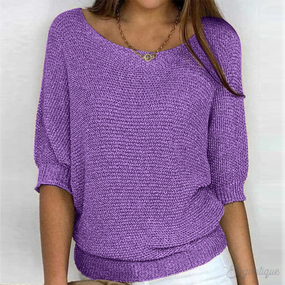 Aubrey | Elegant Knitted Pullover Three Quarter Sleeve Sweater - Northeart Couture