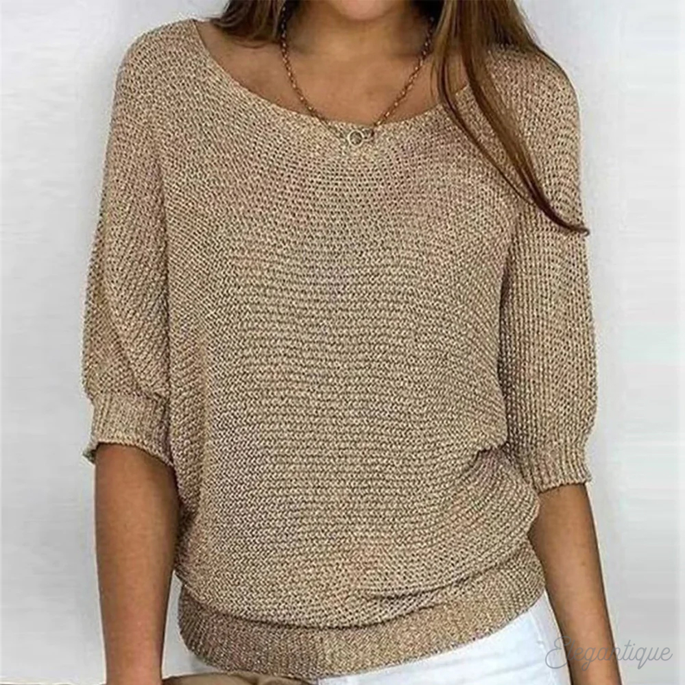 Aubrey | Elegant Knitted Pullover Three Quarter Sleeve Sweater - Northeart Couture