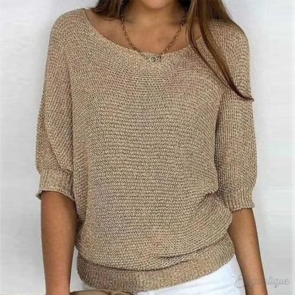 Aubrey | Elegant Knitted Pullover Three Quarter Sleeve Sweater - Northeart Couture